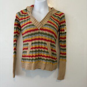 Vintage Y2K DKNY Striped Knit Hooded Sweater Size Large